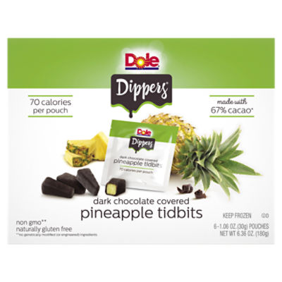 Dole Dippers Dark Chocolate Covered Real Pineapple Tidbits, 1.06 oz, 6 count, 6.36 Ounce