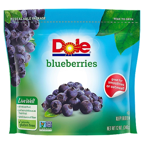 Dole Blueberries, 12 oz
Our Blueberries
Picked at peak sweetness & ripeness
Frozen to lock in flavor
Checked for quality assurance