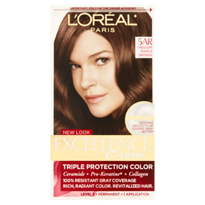 L'Oréal Paris Excellence Creme 5AR Medium Maple Brown Level 3 Permanent Haircolor, 1 application