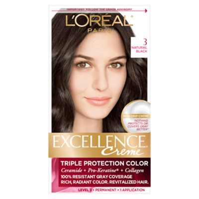 L'Oréal Paris Excellence Creme 3 Natural Black Level 3 Permanent Haircolor, 1 application