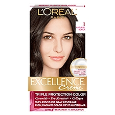  L'Oréal Paris Excellence Creme 3 Natural Black Level 3 Permanent Haircolor, 1 application