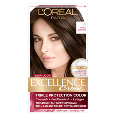 L'Oréal Paris Excellence Creme 4 Dark Brown Level 3 Permanent Haircolor, 1 application, 1 Each