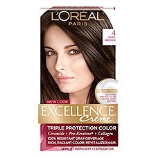L'Oréal Paris Excellence Creme 4 Dark Brown Level 3 Permanent Haircolor, 1 application