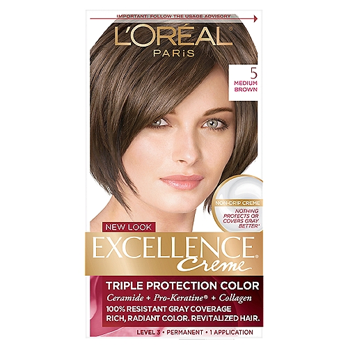 L'Oréal Paris Excellence Creme 5 Medium Brown Level 3 Permanent Haircolor, 1 application