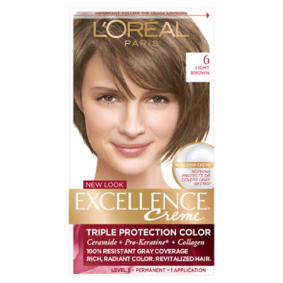 L'Oréal Paris Excellence Creme 6 Light Brown Level 3 Permanent Haircolor, 1 application