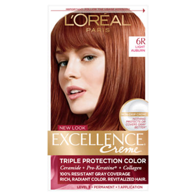 L'Oréal Paris Excellence Creme 6R Light Auburn Blonde Level 3 Permanent Haircolor, 1 application