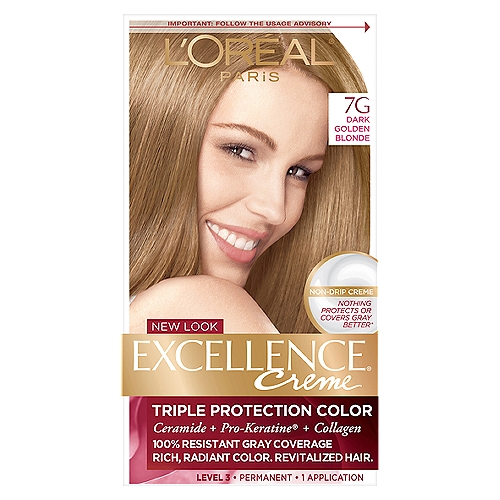 L'Oréal Paris Excellence Creme 7G Dark Golden Blonde Level 3 Permanent  Haircolor, 1 application