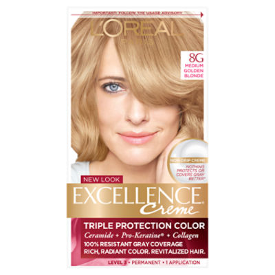 L'Oréal Paris Excellence Creme 8G Medium Golden Blonde Level 3 Permanent Haircolor, 1 application