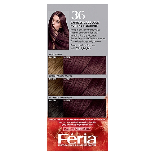 L'Oréal Paris Féria 36 Deep Burgundy Brown Permanent Haircolour Gel, one  application