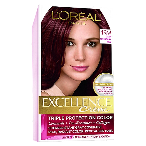L'Oréal Paris Excellence Creme 4RM Dark Mahogany Red Level 3 Permanent Hair  Color, 1 application