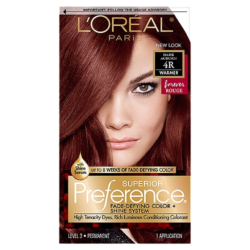 L'Oréal Paris Superior Preference Dark Auburn 4R Warmer level 3 Permanent  Haircolor, 1 application
