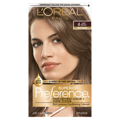 L'Oréal Paris Superior Preference 6 Light Brown Natural Level 3 Permanent Haircolor, 1 application
