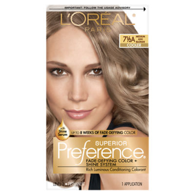 L'Oréal Paris Superior Preference 71/2A Medium Ash Blonde Cooler Permanent Haircolor, 1 application