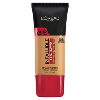 L'Oréal Paris Infallible 108 Caramel Beige Pro-Matte Foundation, 1.0 fl oz