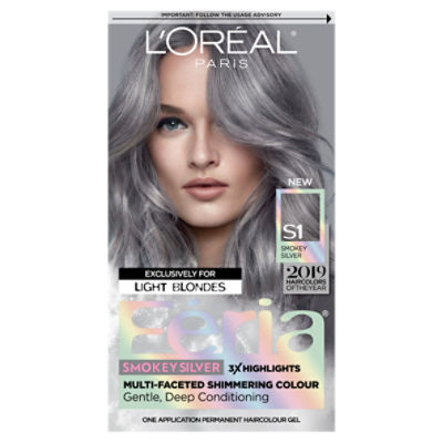 L'Oréal Paris Féria S1 Smokey Silver Level 3 Permanent Haircolour Gel, one application