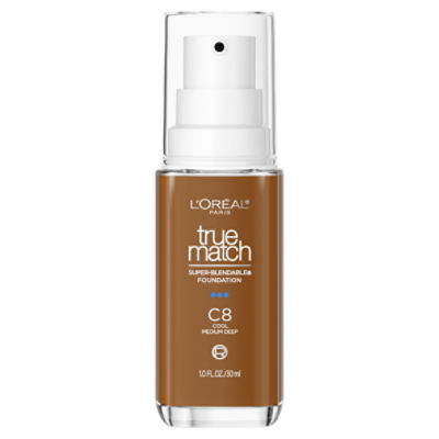 L'Oréal Paris True Match C8 Cool Medium Deep Super-Blendable Foundation, 1.0 fl oz