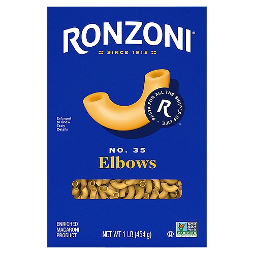Ronzoni Elbows are a classic comfort for go-to favorites, like mac and cheese and chilled pasta salad. And it has been filling plates and creating smiles since 1915. Our tubular macaroni pasta is perfect for thicker sauces that can fill the hollow inside and coat the outside of each delicious bite. Each 16 oz box contains up to eight servings so you can share your favorite pasta dish with more than a few of your favorite people. A delicious foundation to wholesome meals, Ronzoni pasta is low fat, sodium- and cholesterol-free, vegetarian, non-GMO, and made with no artificial colors or preservatives. So, dish up delicious. Serve up scrumptious. Create your next five-star recipe.

For more than 100 years, we've been making pastas that fuel life and all its dynamics. Culinary odysseys. Cozy, one-pot comforts. A portal to the past--moments of love and laughter in each scrumptious bite. Rediscover favorite dishes. Ronzoni is America's pasta brand, for all the shapes of life. Enjoy!