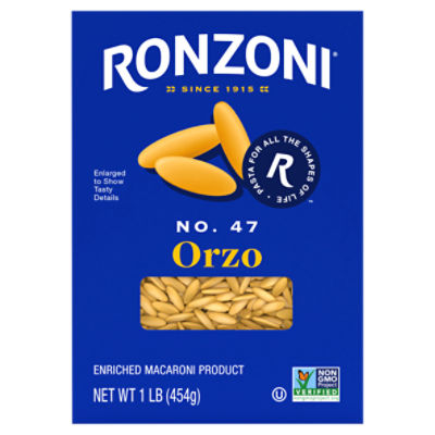 Ronzoni Orzo, 16 oz, Non-GMO, Rice-Shaped Pasta for Soups and Salads