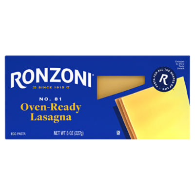 Ronzoni Oven Ready Lasagna, 8 oz, No-Boil Pasta for Baking, 8 Ounce