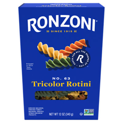 Ronzoni Tricolor Rotini, 12 oz, Colorful Non-GMO Pasta Spirals, 12 Ounce