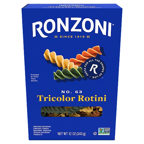 Ronzoni Tricolor Rotini, 12 oz, Colorful Non-GMO Pasta Spirals