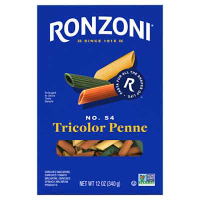 Ronzoni Tricolor Penne, 12 oz, Colorful Non-GMO Pasta Tubes