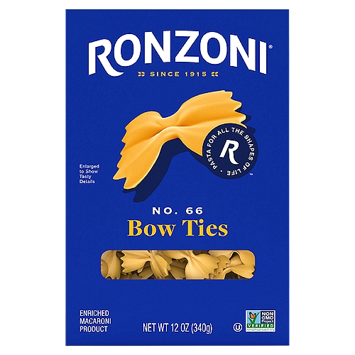 Ronzoni Bow Ties Pasta, 12 oz, Non-GMO Farfalle Pasta for All Sauces