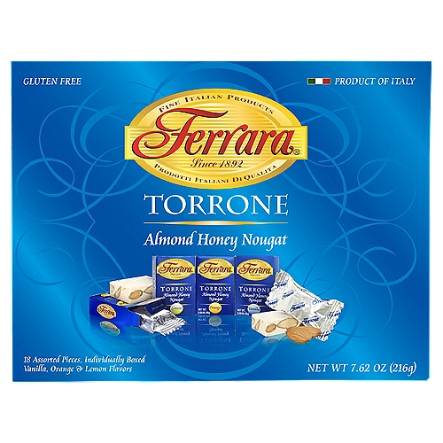 Ferrara Vanilla, Orange & Lemon Flavors Soft Almond Honey Nougat Torrone, 18 count, 7.62 oz