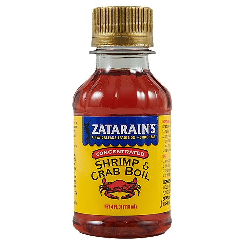 Zatarain's Liquid Shrimp & Crab Boil brings New Orleans-Style flavor to your kitchen. Use it for boiling seafood, or adding to a pot of boiling potatoes or corn for a kick. This concentrated liquid boil will deliver zesty flavor to seafood or your favorite potatoes or veggies for a boost of bold flavor. Simply add a capful of liquid to boiling water, and in no time you'll enjoy the flavor and soul of The Big Easy. With our shrimp and crab boil, it's always a party to remember!