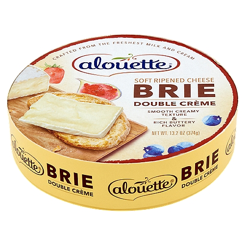 Alouette Double Crème Brie, 13.2 oz
American Cheese Society - 2013 - Winner*
*Award Winning Brie
Inspired by our French heritage, we blend our passion with the finest ingredients to craft a truly indulgent Brie. Our Double Crème Brie has a smooth, creamy texture with a rich and buttery flavor found only in the best Bries.

Milk from Cows Not Treated with rBST*
*no significant difference has been shown between milk derived from rBST-treated cows and non-rBST treated cows.