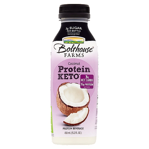 Bolthouse Farms Protein Keto No Sugar Added Coconut Protein Beverage, 15.2 fl oz
The Power of Protein Keto™

Built for a Keto Diet†
Keto-friendly Macro Ratio**
75% Fat, 22% Protein, 3% Carbs
MCTs from coconut
Truly Grass Fed™ protein
Electrolytes from sea salt
†Intended to support a ketogenic diet
**The Macro Nutrient Ratio on the Bottle Leverages Exact Nutrient Values to Provide the Most Accurate Percentages.

No significant difference has been shown between milk derived from rBST-treated and non-rBST treated cows.