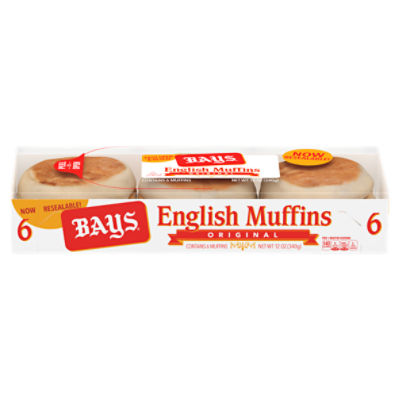 Bays Original English Muffins, 6 count, 12 oz, 12 Ounce