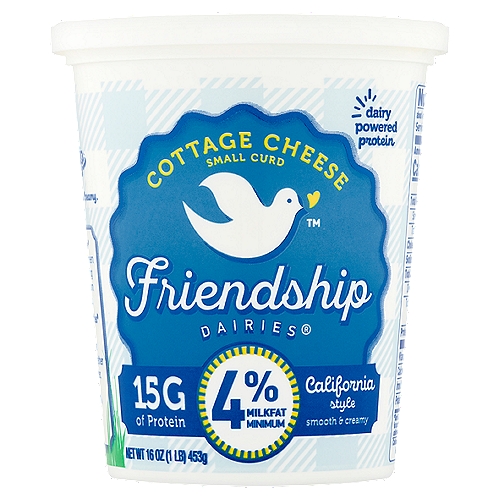 Always smooth. Always creamy. Protein packed.nFriendship Dairies® Cottage Cheese has been a deliciously satisfying snack & meal addition for over 100 years.nWith Friendship Dairies® Cottage Cheese, real dairy & expert craftsmanship go together like birds of a feather.nFrom your friends at the dairy