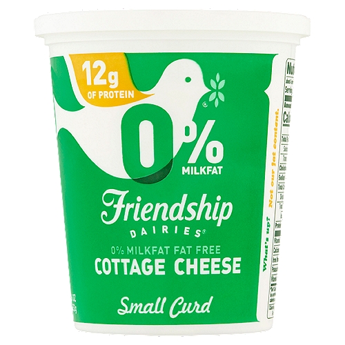 Friendship Dairies 0% Milkfat Small Curd Cottage Cheese, 16 oz
Finally, your hear+ and taste buds can agree.
+While many factors affect heart disease, diets low in saturated fat and cholesterol may reduce the risk of this disease.