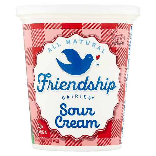 Friendship Dairies Sour Cream, 16 oz
Extra smooth. Extra creamy.
Friendship Dairies® Sour Cream has been a delicious addition to meals & creations for over 100 years.
With Friendship Dairies® Sour Cream, real dairy & expert craftsmanship go together like birds of a feather.
From your friends at the dairy