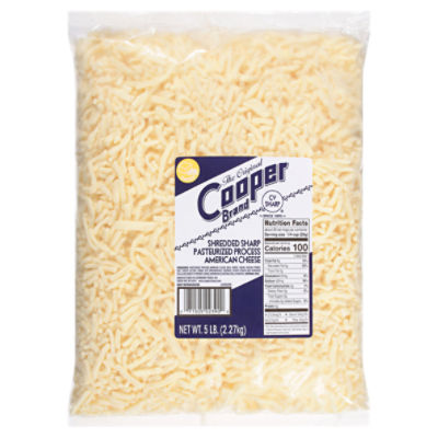 The Original Cooper Brand CV Sharp Shredded Sharp Pasteurized Process American Cheese, 5 lb, 5 Pound