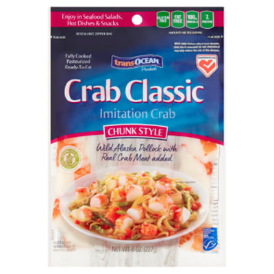 Trans Ocean Crab Classic Chunk Style Imitation Crab, 8 oz, 8 Ounce