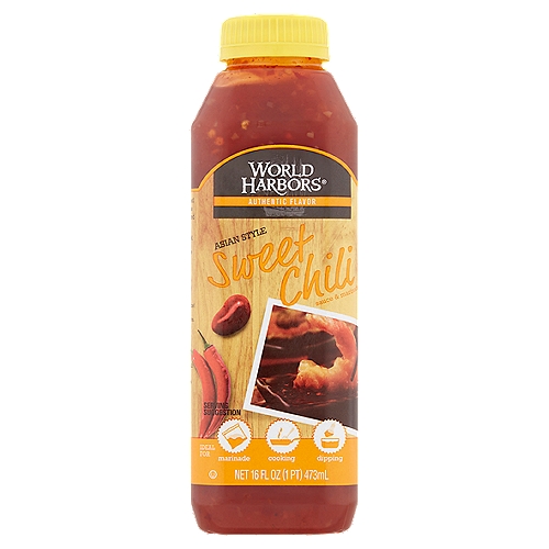 World Harbors Asian Style Sweet Chili Sauce & Marinade, 16 fl oz
An Asian-style chili sauce infused with sweet and hot notes and the tantalizing blend of jalapeños, red bell peppers and garlic.