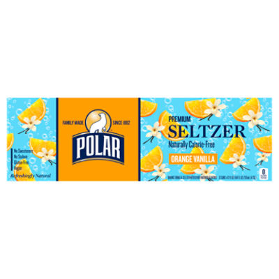 Polar Seltzer Water Orange Vanilla, 12 fl oz cans, 12 pack