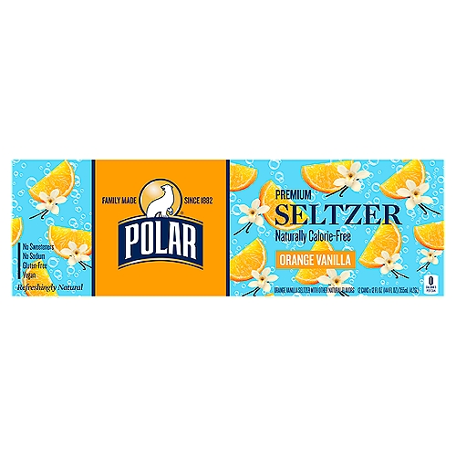 Polar Seltzer Water Orange Vanilla, 12 fl oz cans, 12 pack