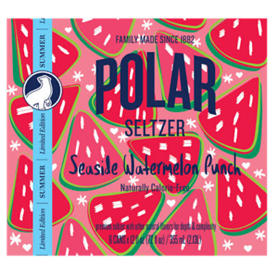 Polar Seltzer Water Seaside Watermelon Punch, 12 fl oz cans, 6 pack