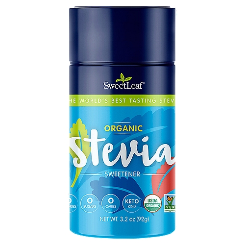 SweetLeaf Organics Organic Stevia Sweetener, 3.2 oz
The World's Best Tasting Stevia™

Great-tasting SweetLeaf® Organic Stevia Sweetener is the stevia brand winning global taste awards. Our stevia is produced by an ideal balance of nature and science using high-quality organic stevia plants.

SweetLeaf® Organic Stevia Sweetener has no calories, no carbs, a non-glycemic response, is gluten-free, and certified organic.

We use only the finest, purest stevia leaves, making SweetLeaf® Organics delicious, sweeter than sugar, and a smart solution for people trying to manage blood sugar and calories. Save on calories ... not taste. Whether it is for hydration, weight management, or just enjoying a delicious meal or drink, enjoy exceptional taste without the guilt!