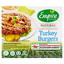 Empire Kosher Natural Turkey Burgers, 1/4 lb, 4 count, 16 Ounce
