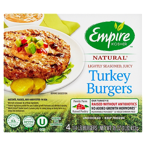 Empire Kosher Natural Turkey Burgers, 1/4 lb, 4 count