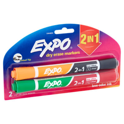 Expo Low Odor Ink Chisel Tip 2 in 1 Dry Erase Markers, 2 count