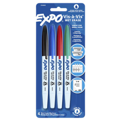 Expo Vis-à-Vis Wet Erase Markers, 4 count