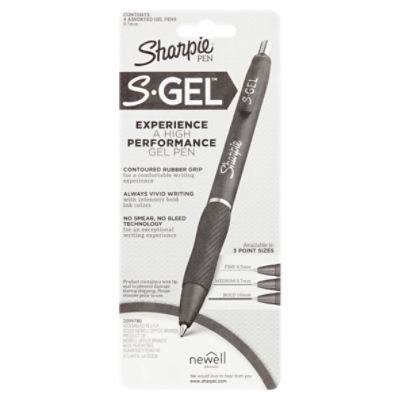 Sharpie S-Gel, Gel Pens, Medium Point (0.7mm), Assorted Colors, 4 Count