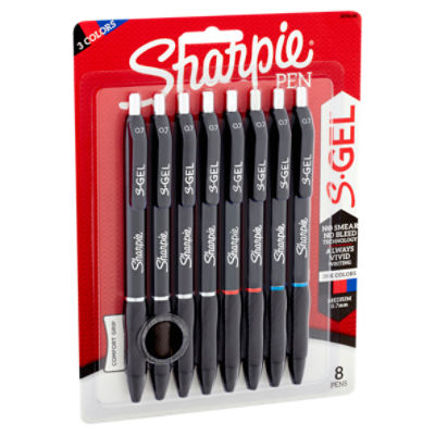 Sharpie S.Gel Medium 0.7mm 3 Ink Colors Pen, 8 count
