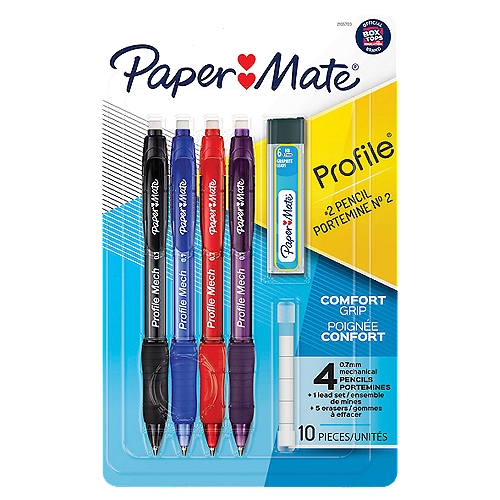Paper Mate Profile Comfort Grip 0.7mm HB #2 Mechanical Pencils, 4 count