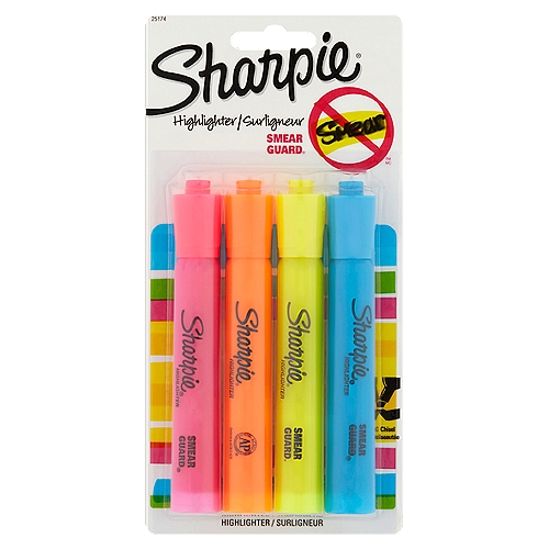 Sharpie Smear Guard Assorted Chisel Highlighter, 4 count